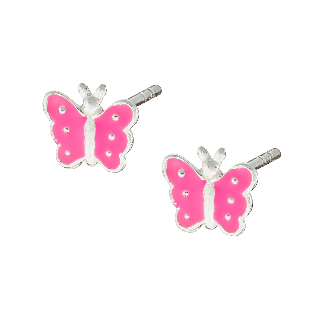 Oxzen παιδικά σκουλαρίκια ασημένια καρφωτά με ροζ πεταλούδες