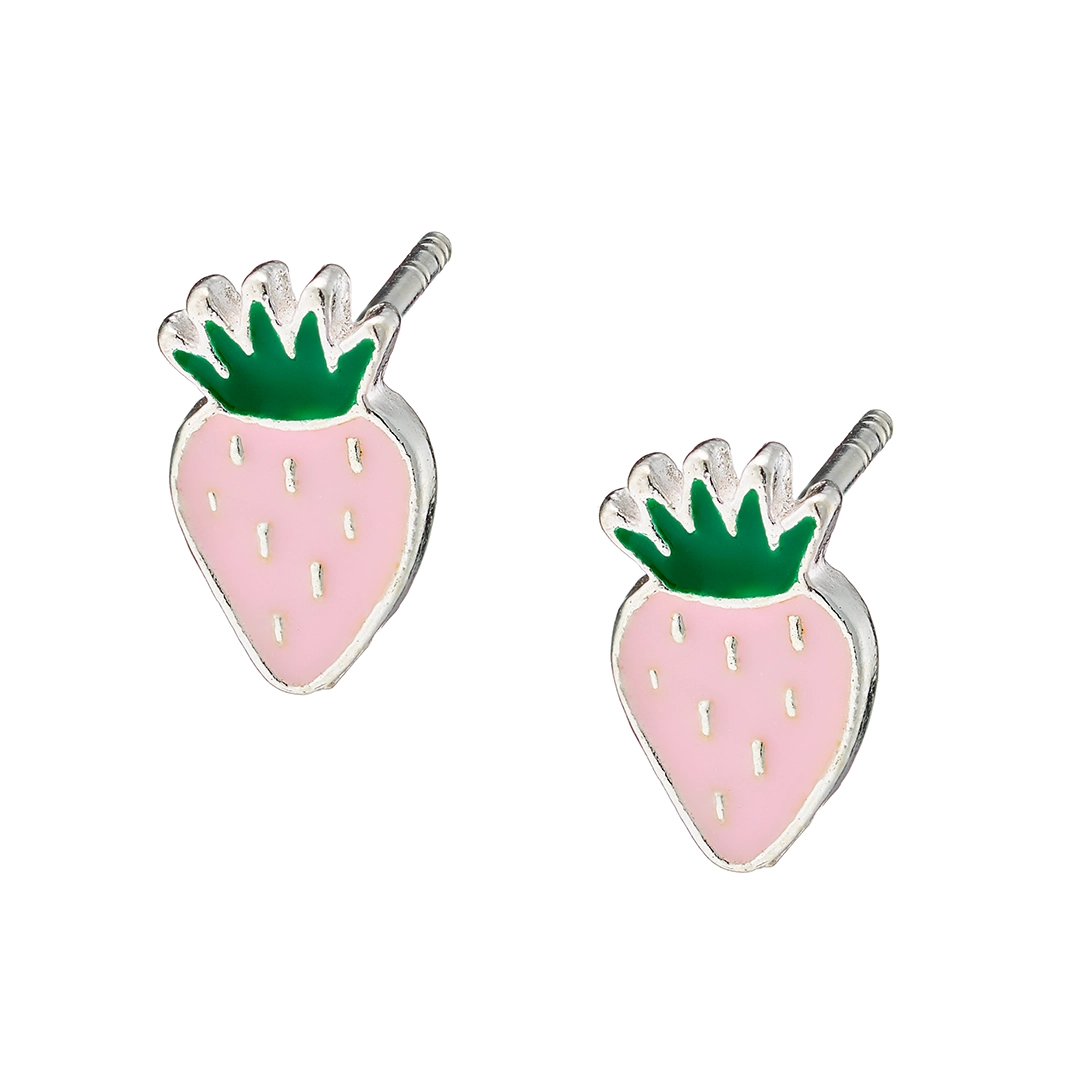 Oxzen παιδικά σκουλαρίκια ασημένια καρφωτά με ροζ φράουλες