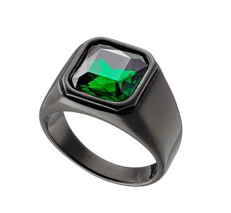 Δαχτυλίδι ατσάλινο 316L ανδρικό μαύρο με πράσινη πέτρα